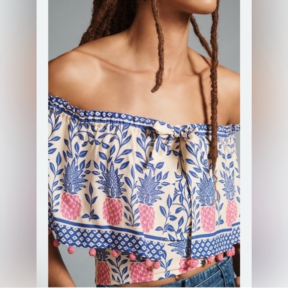 FARM Rio Off The Shoulder Crop Ruffle Blouse - Picture 3 of 11